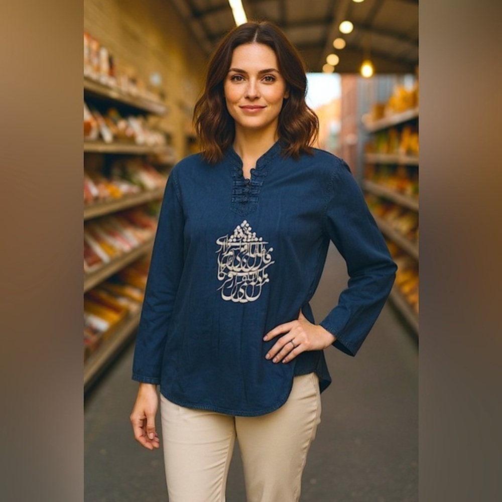 Anoya India traditional fabric toggles, Navy Blue Top, Persian calligraphy 💙